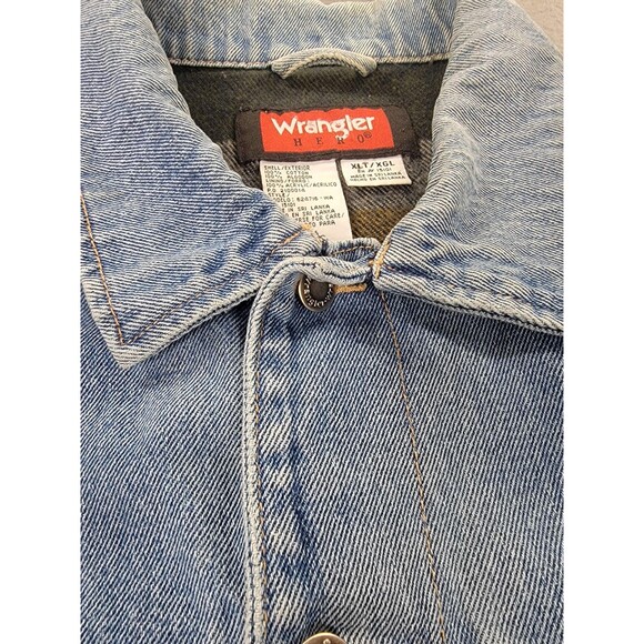 Wrangler HERO Jacket Mens XLT Blue Denim Trucker Blanket Lined Button retro - Picture 4 of 12